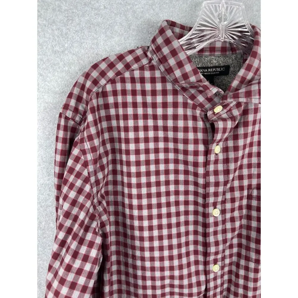 Banana Republic Search Men's‎ L Red Checks Long Sleeve Button Up Preppy Business